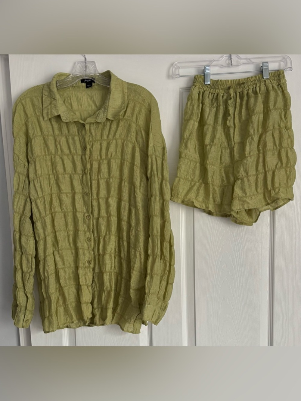 Nasty Gal Women’s Crinkled Two-Piece Shirt & Short Set in Lime  Green, Size S